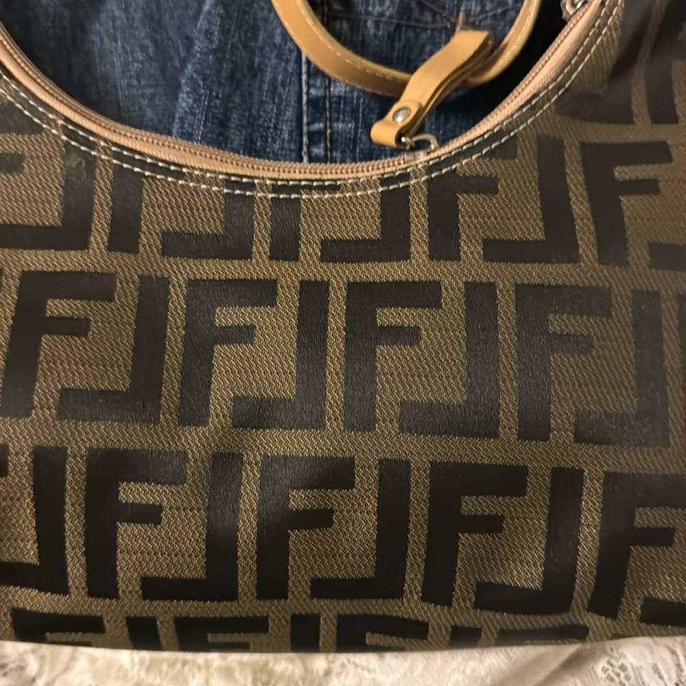 Fk  FENDI  Mini Handbag Pouch Nylon Canvas Khaki Brown